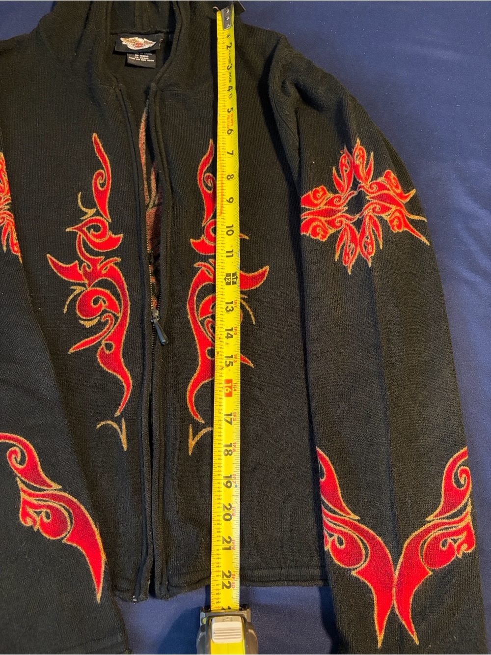 Harley-Davidson Black Hoodie with Red and Gold Tribal Back Graphic - Picture 5 of 8